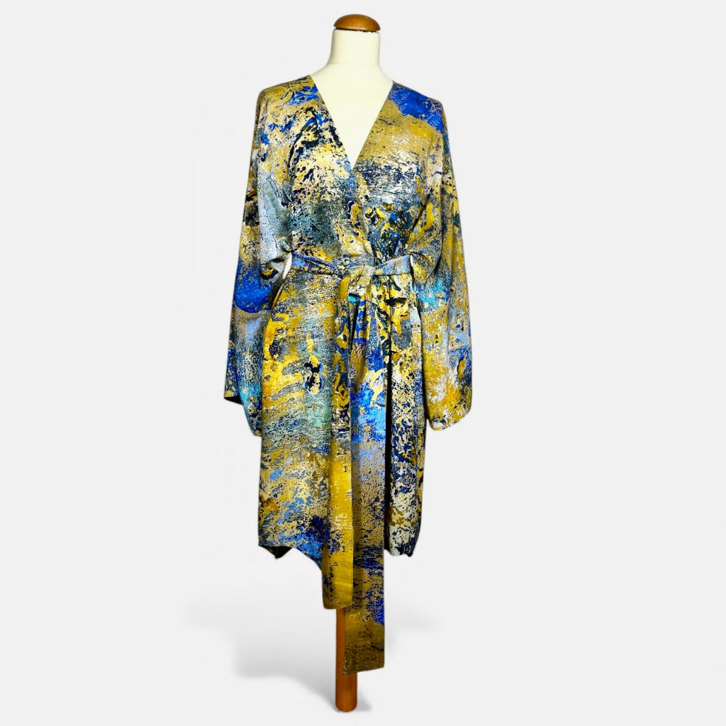 Kimono en soie « Antiquité dorée » - Longueur mi-longue