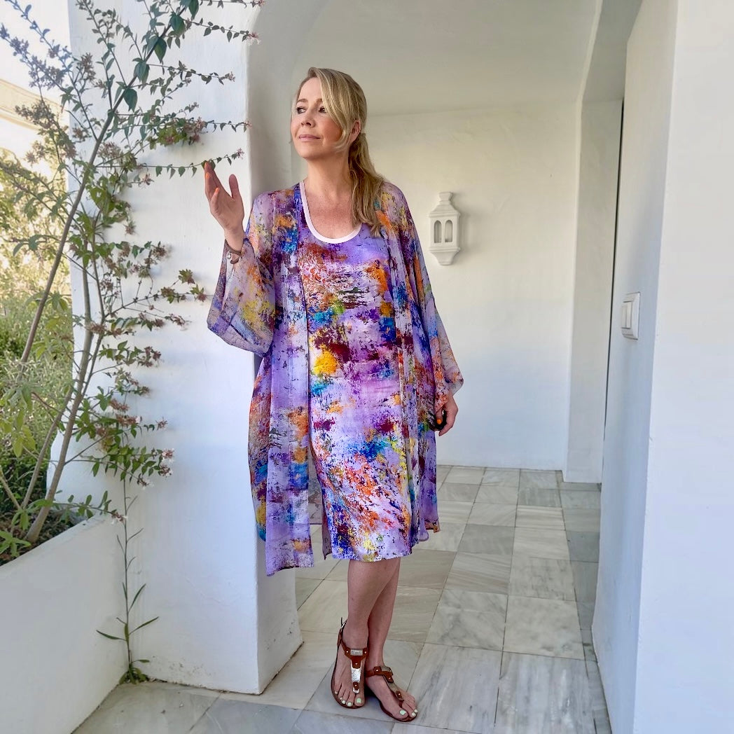 Seidenkimono Lila Traumlandschaft