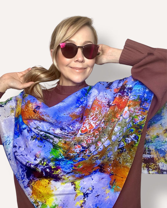 Silk Scarf “Lilac Dreamscape” 110*110