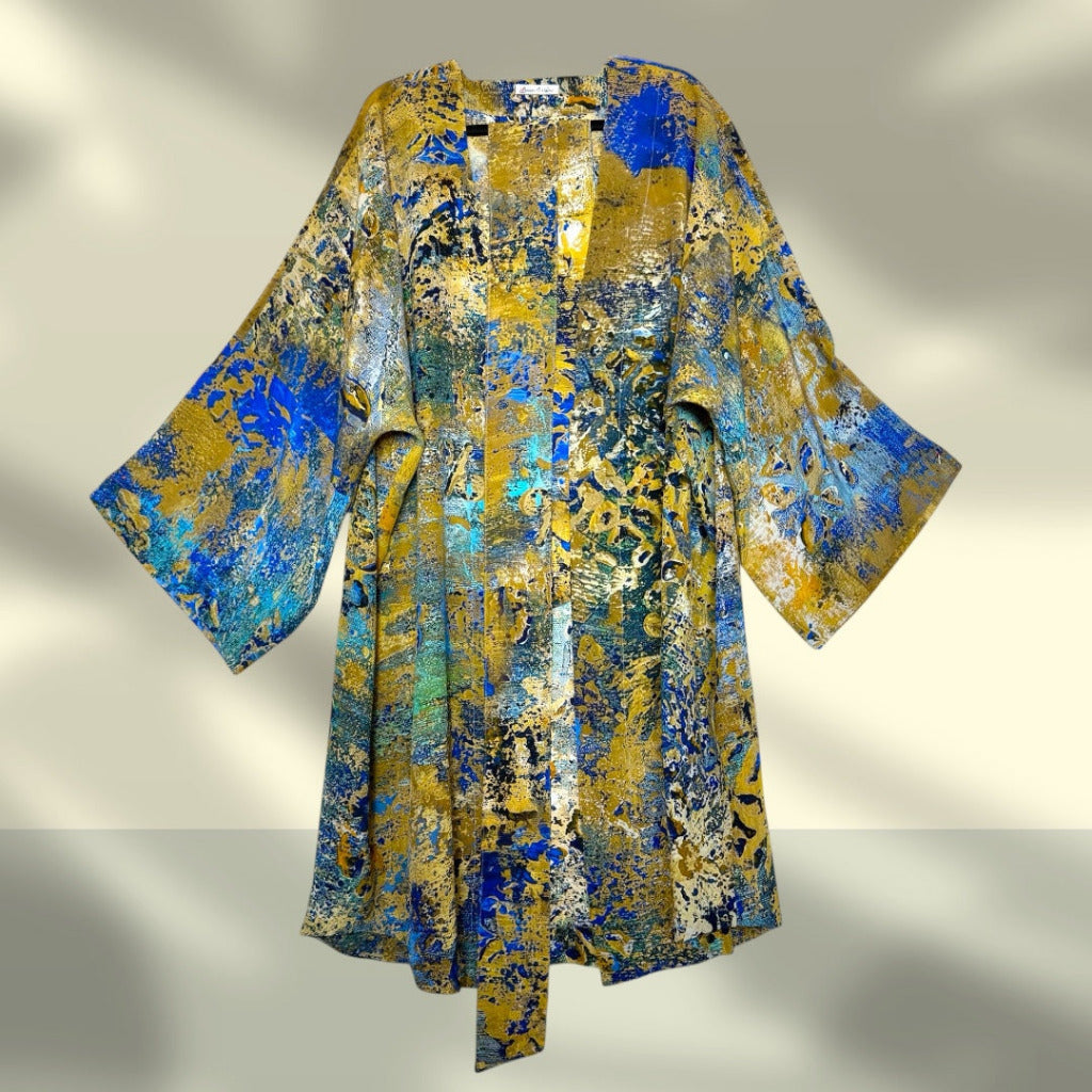 Kimono en soie « Antiquité dorée » - Longueur mi-longue