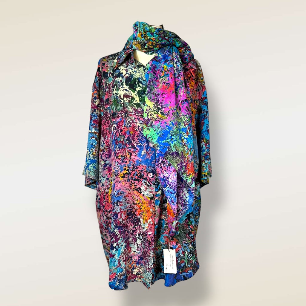 Chemise en soie oversize « Nuages de bleuet »