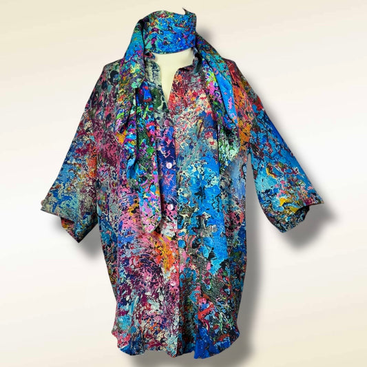 Chemise en soie oversize « Nuages de bleuet »