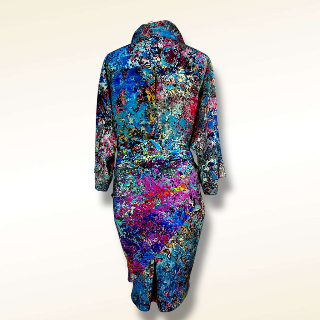 Chemise en soie oversize « Nuages de bleuet »