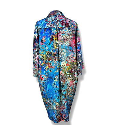 Chemise en soie oversize « Nuages de bleuet »