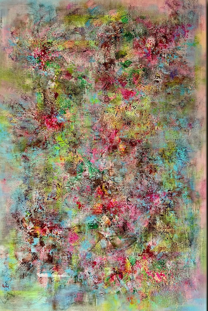 Abstract artwork with a mix of colors and textures
