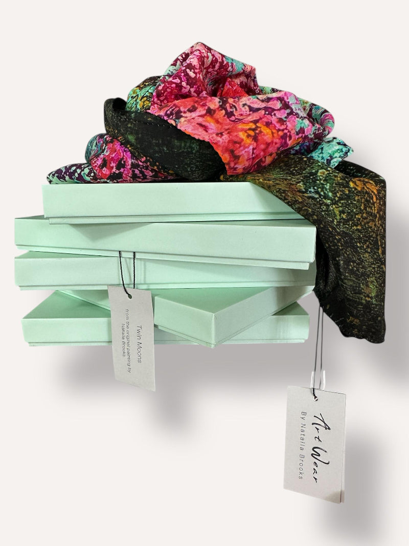package boxes and silk scarf