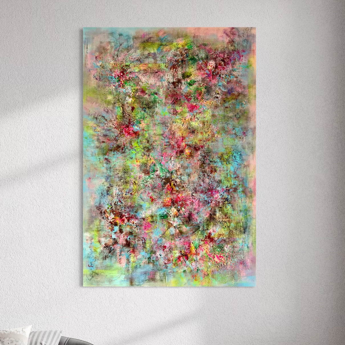 Abstract painting with multicolors on a white wall
