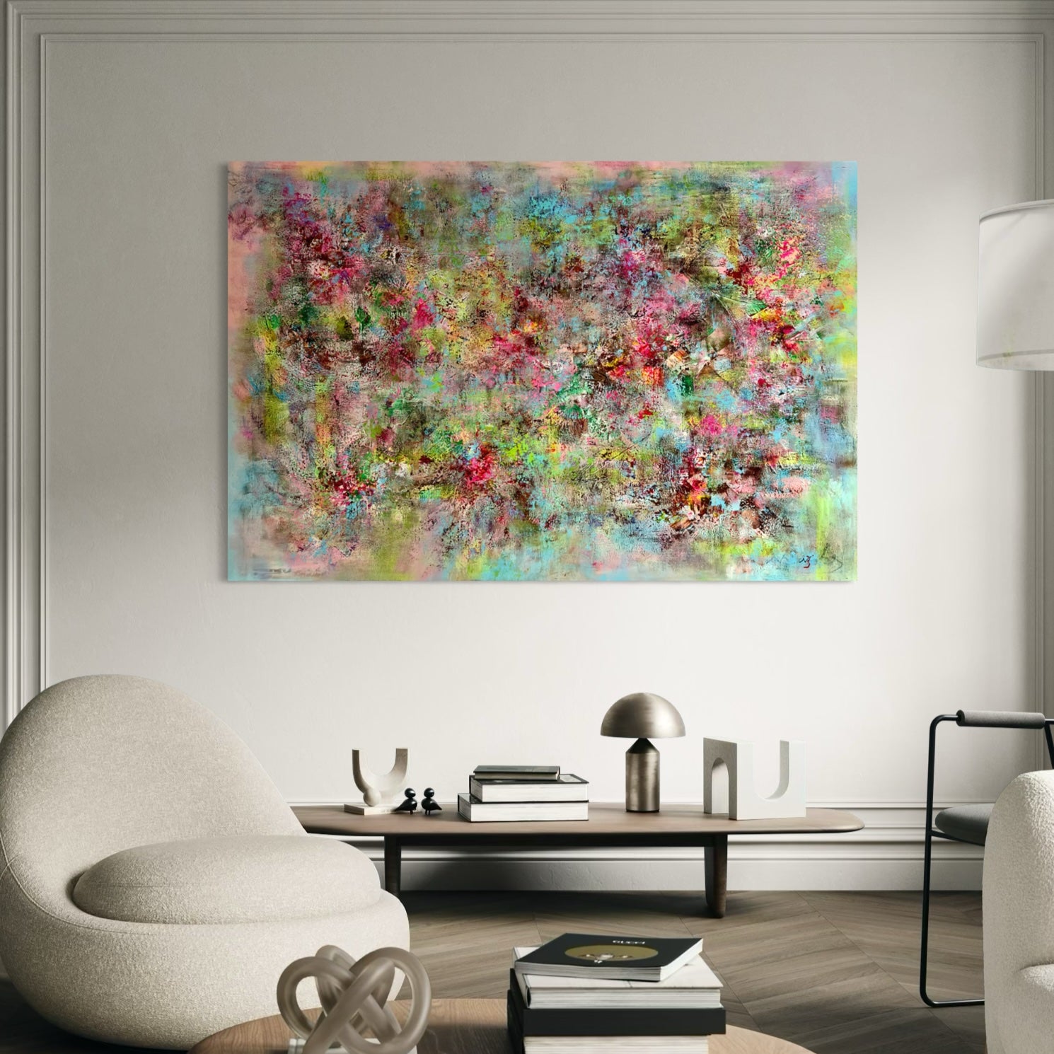 Abstract painting in a modern living room setting