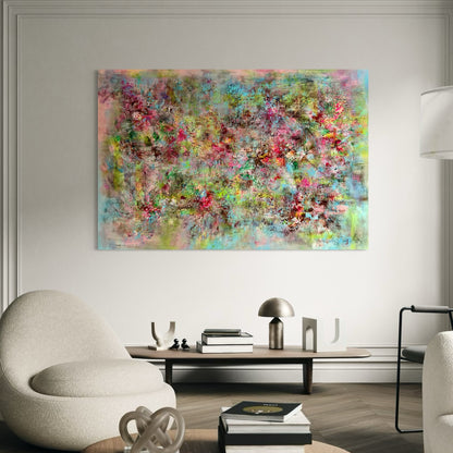 Abstract painting in a modern living room setting