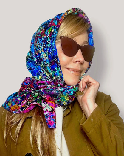 Foulard en soie "Nuages de bleuets" 110*110