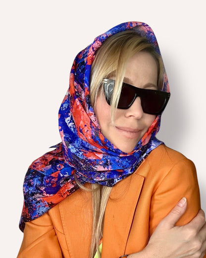 Foulard en soie « Braises violettes » 110*110