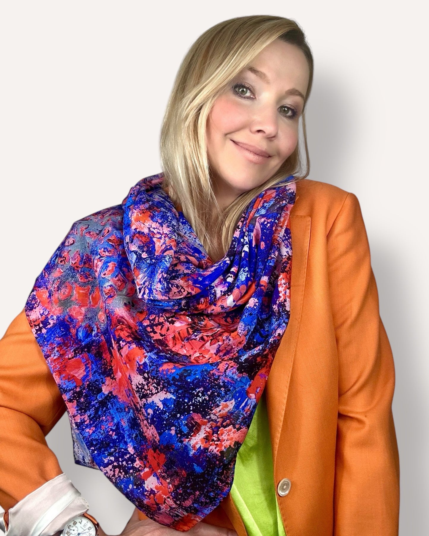 Foulard en soie « Braises violettes » 110*110