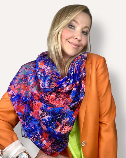 Foulard en soie « Braises violettes » 110*110