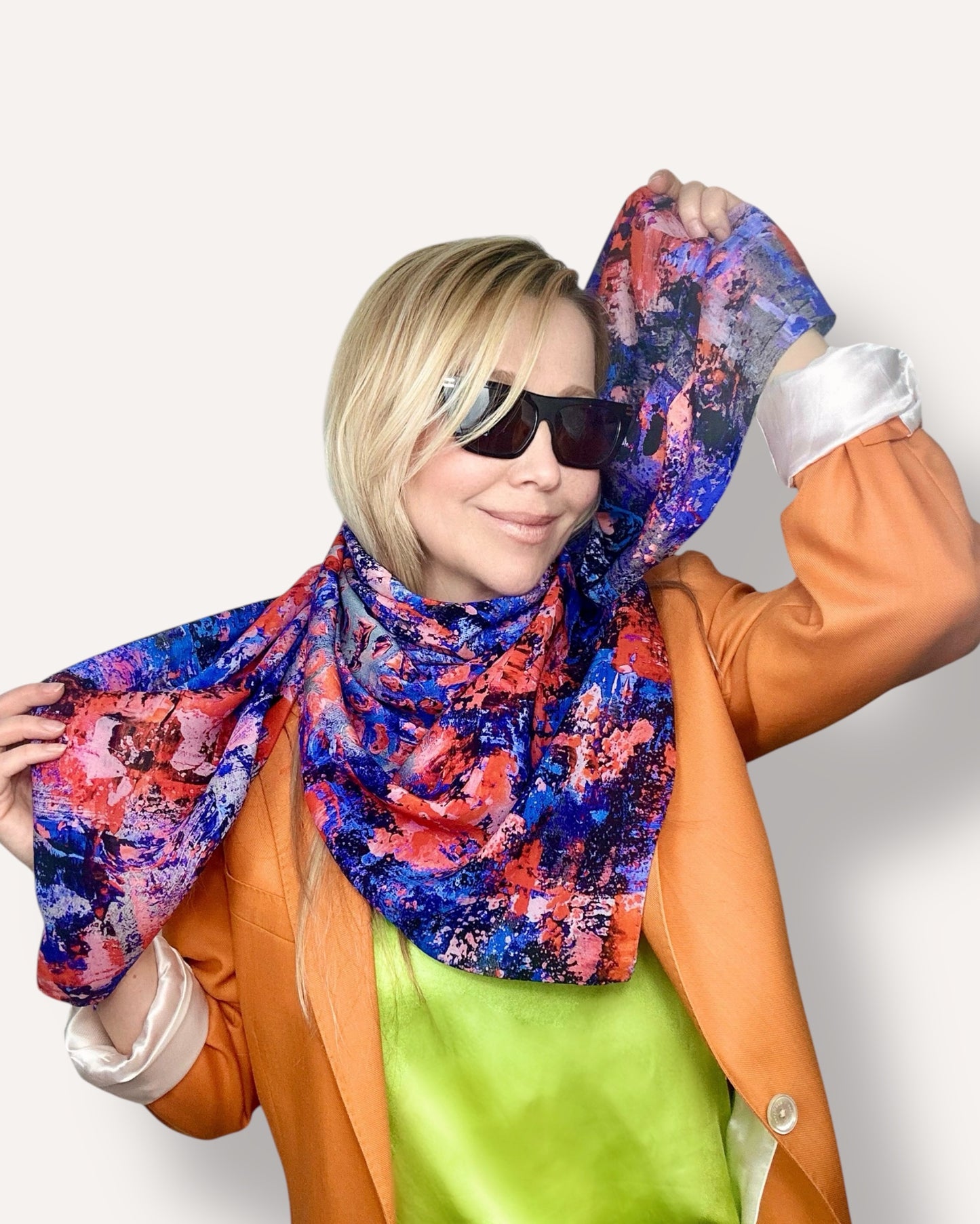 Foulard en soie « Braises violettes » 110*110