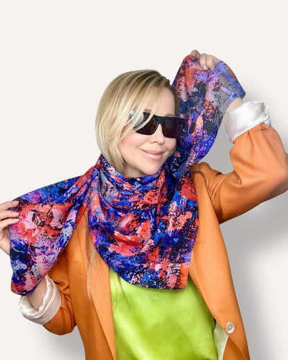 Foulard en soie « Braises violettes » 110*110
