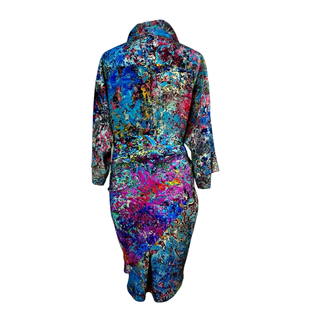 Multicolored patterned jumpsuit on a white background