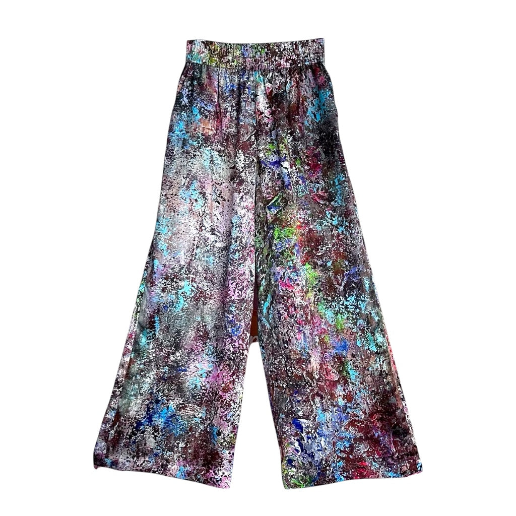 Colorful patterned pants on a white background